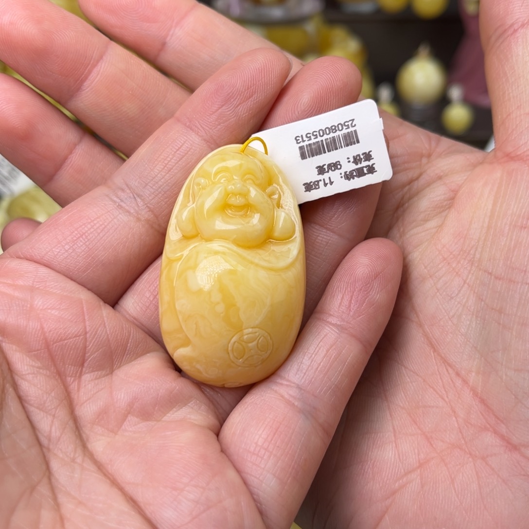 蜜蜡吊坠(不含链)未镶嵌焦皮料浓白蜡佛公