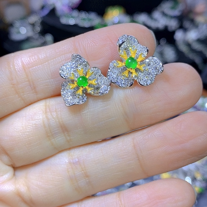 翡翠戒指银S925镶嵌天然翡翠