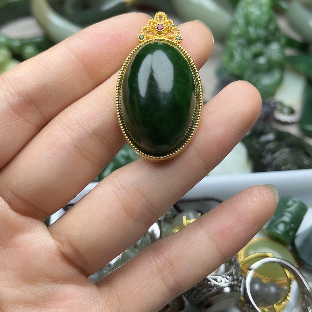 和田玉（碧玉）银S925镶嵌颈饰