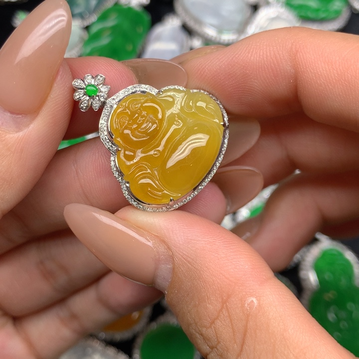 翡翠18K金镶嵌吊坠(不含链)