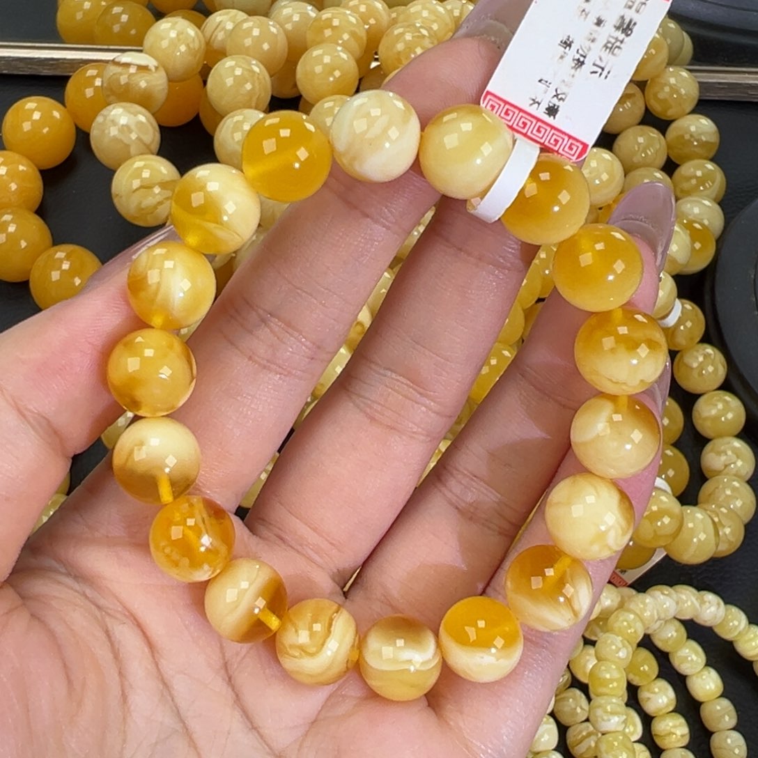 琥珀未镶嵌手链14.6金瓷白