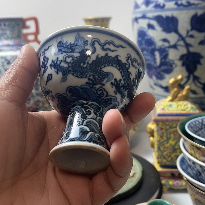 摆件y*Y青花瓷 龙纹高足杯
