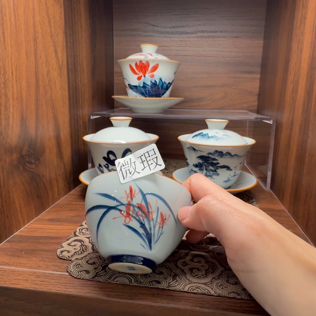 釉下手绘茶具微瑕