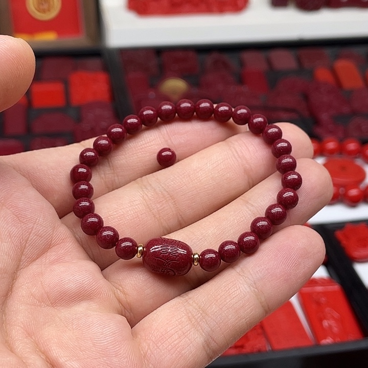 天然辰砂6mm文哲大将军手链