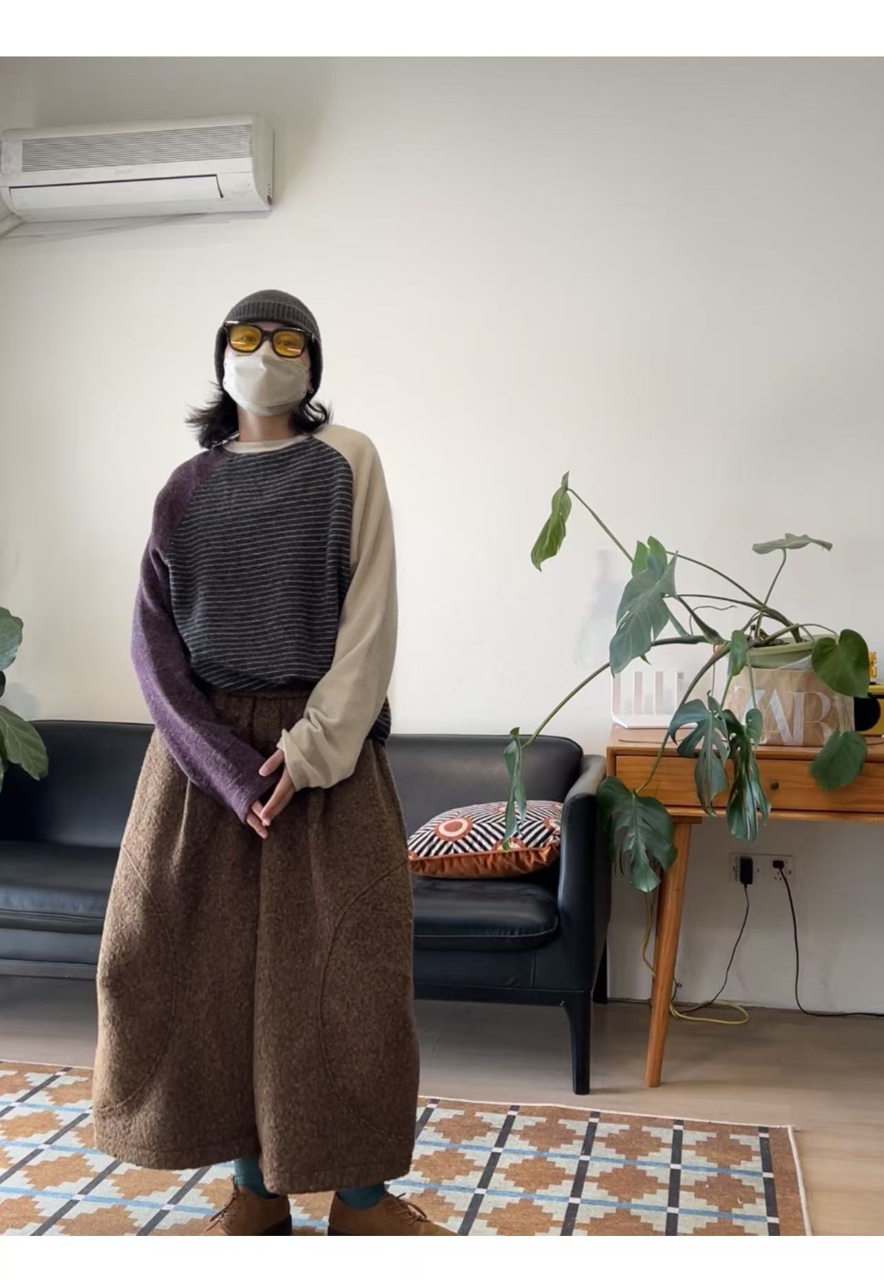 日系复古加厚特殊毛绒设计款8分裤