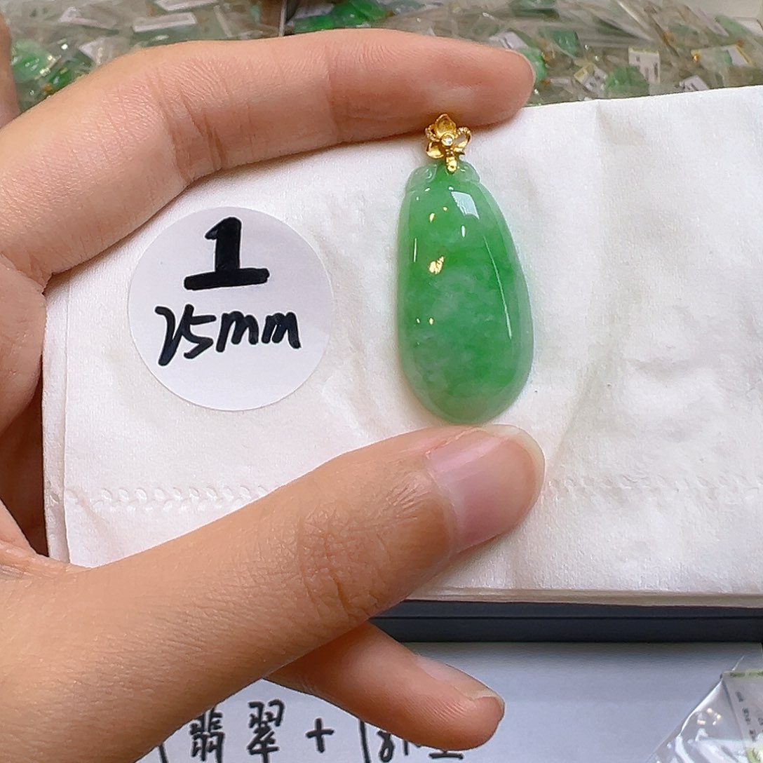 翡翠18K金镶嵌吊坠(不含链)翡翠