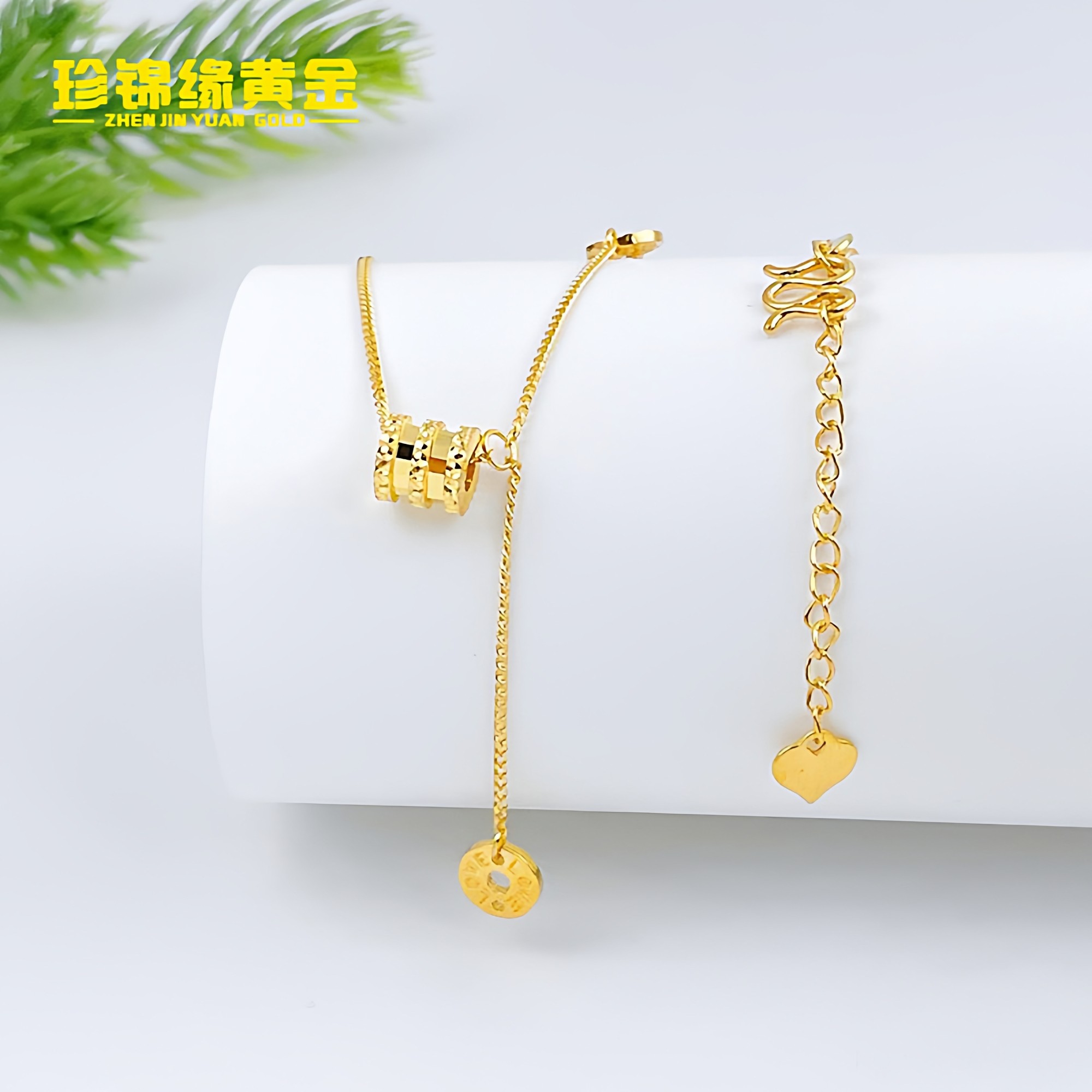珍锦缘足金999小蛮腰LOVE圆环调节套链光面调节项链精致锁骨链女