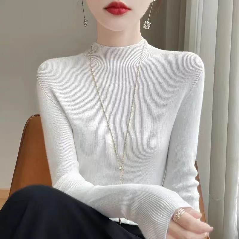 【一线成衣羊毛款】高级感秋冬半高领打底衫女内搭修身精纺百搭时尚