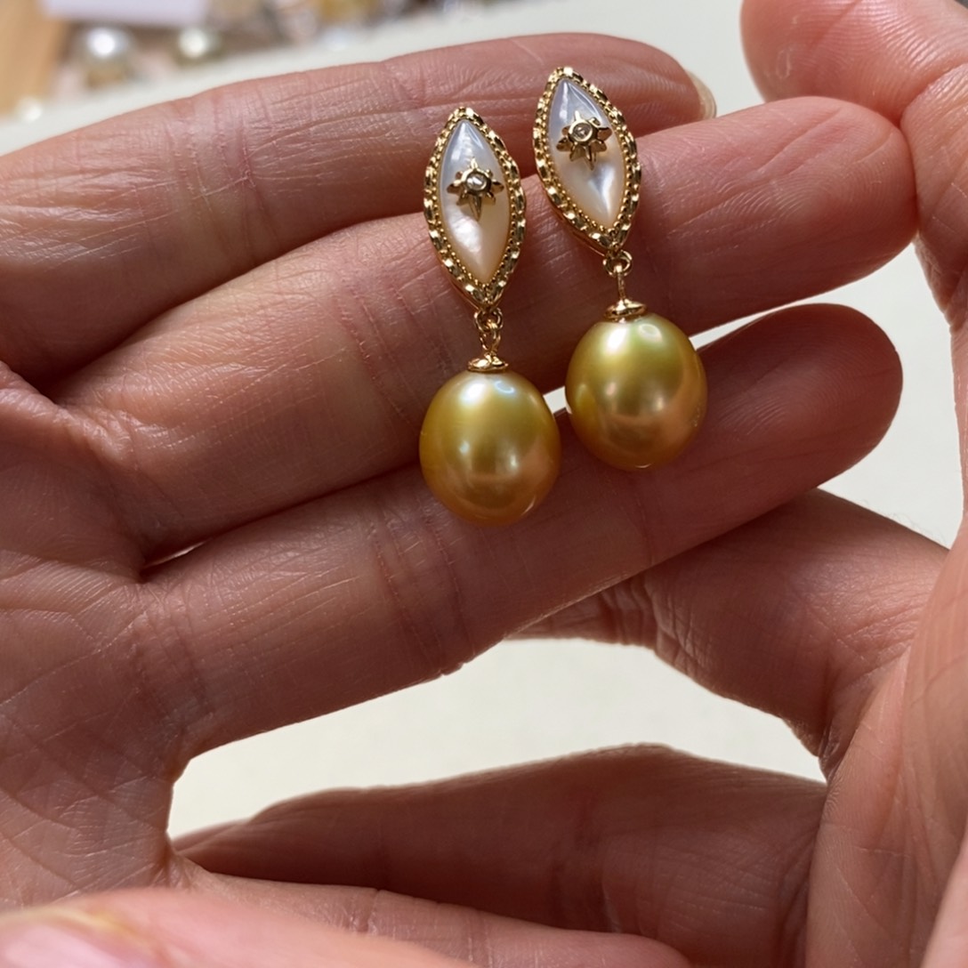 海水珍珠耳饰银S925镶嵌