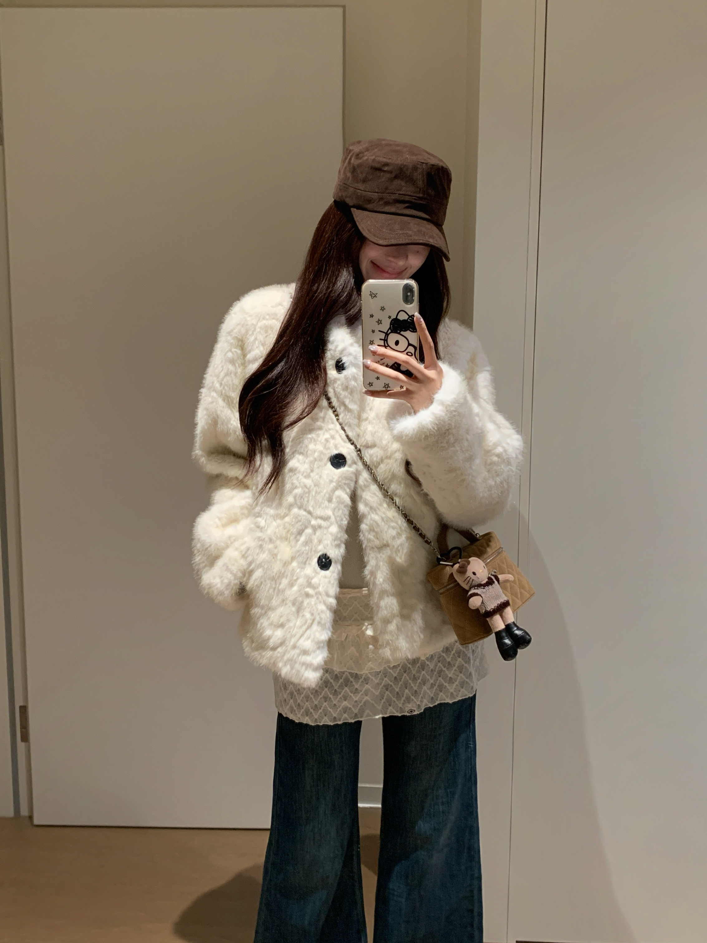 高级感环女冬小个子小湖立领毛毛宽松短外套