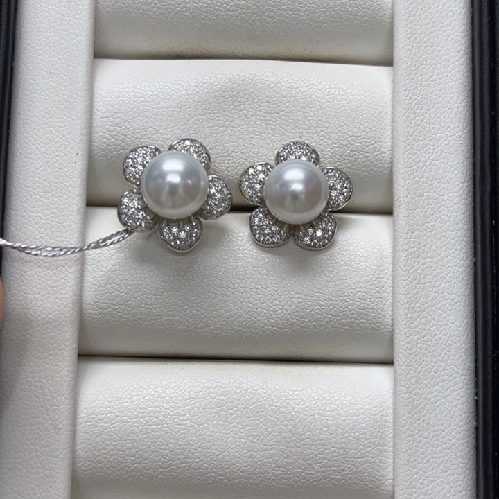 海水珍珠银S925镶嵌耳饰澳白8-9mm129