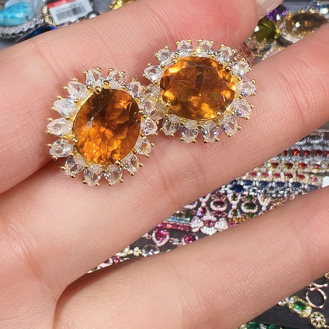 银S925镶嵌耳饰黄晶