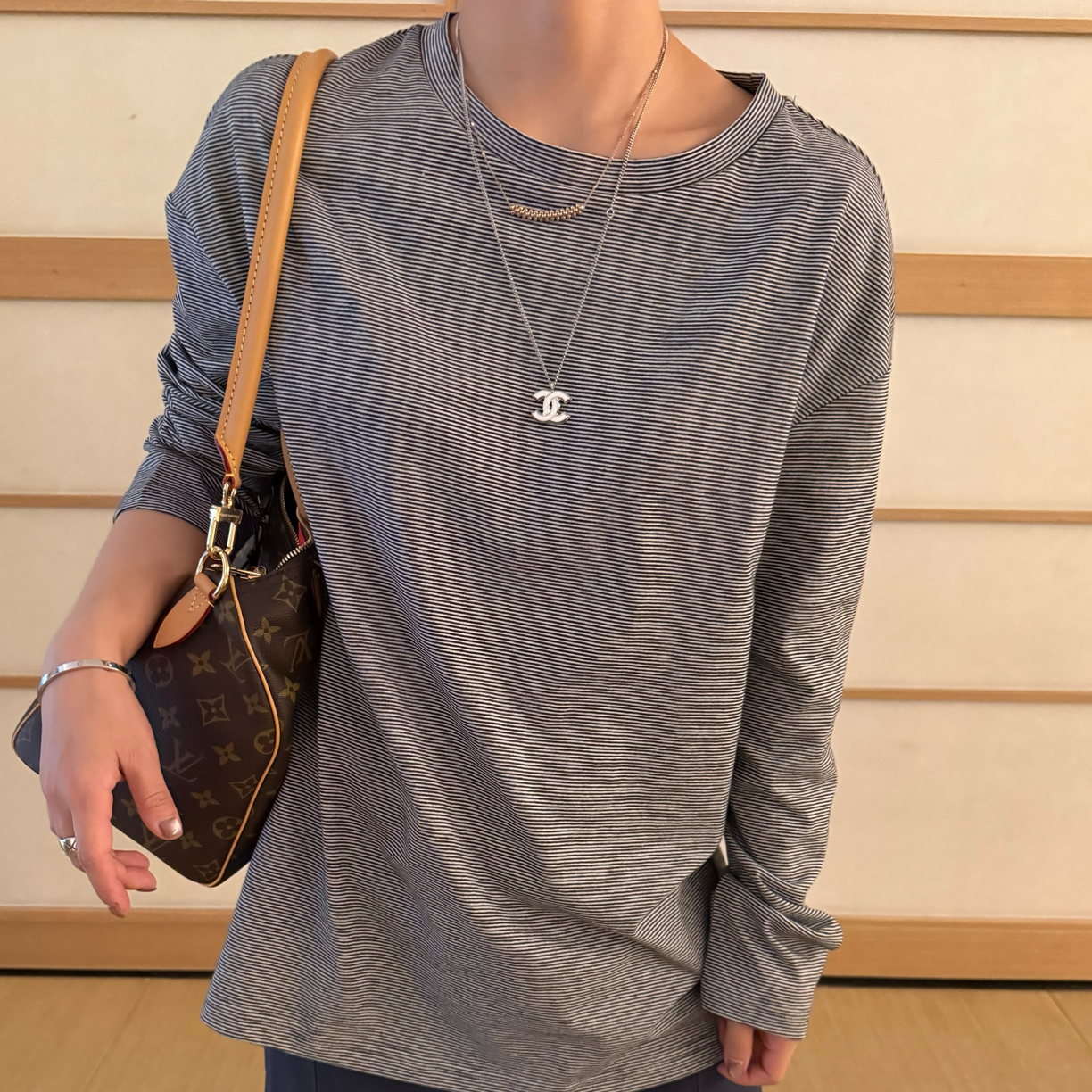 XIAOMEIZI系坑条长袖圆领上衣90272