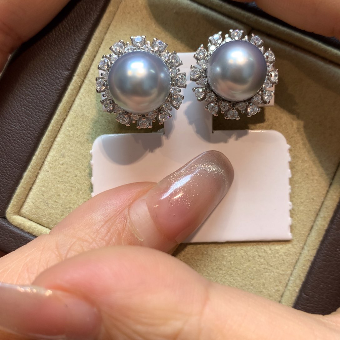 海水珍珠耳饰银S925镶嵌