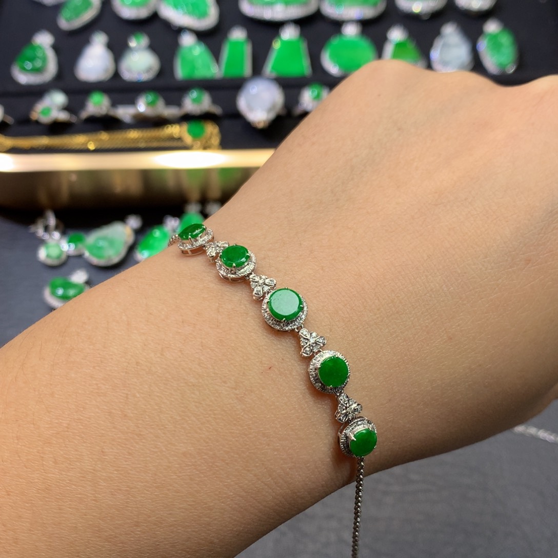 翡翠手链18K金镶嵌绿