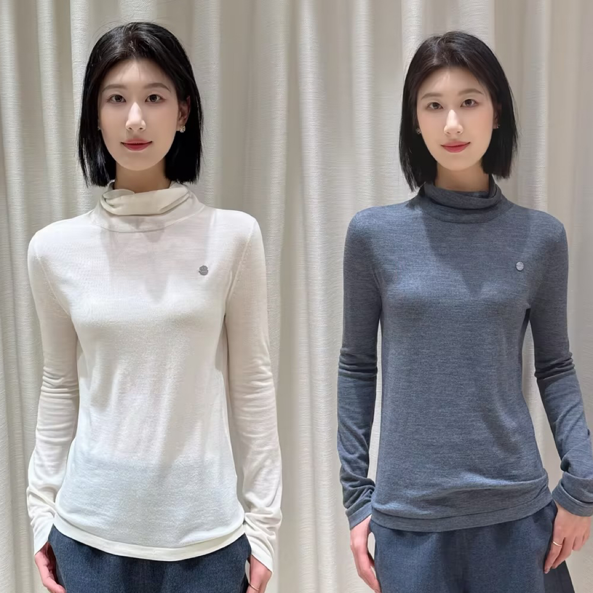 灰色堆堆领长袖打底衫磨毛高弹纯色内搭秋冬保暖显瘦