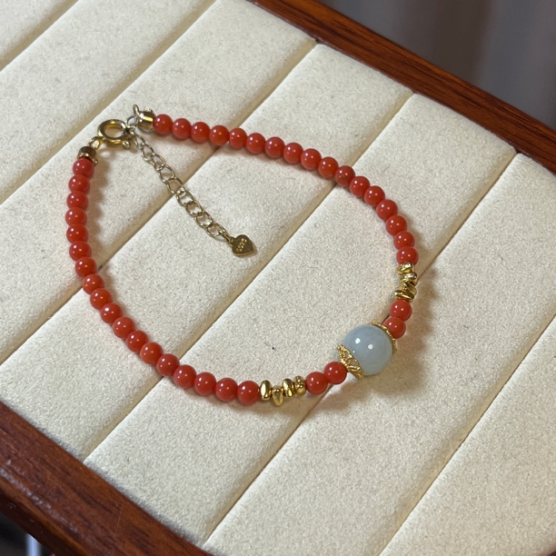 沙丁珊瑚圆珠单圈手链【国检证书】