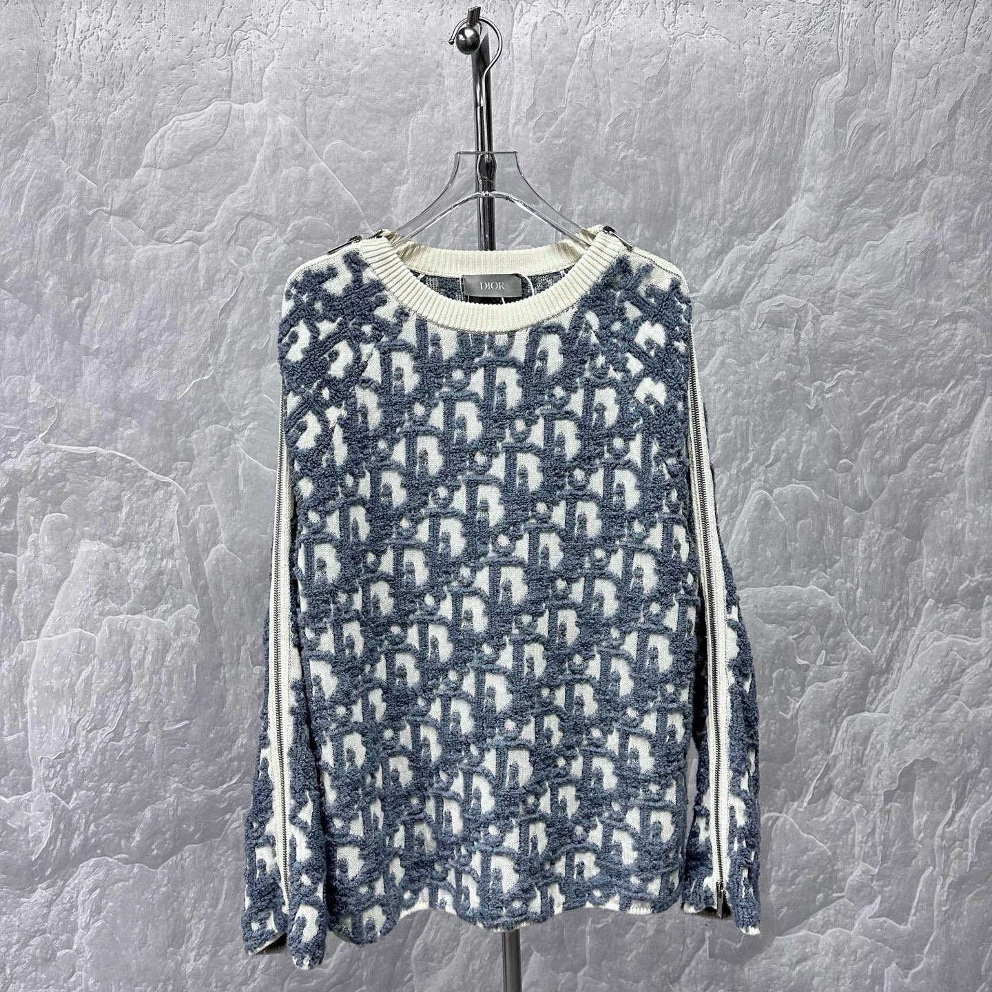 未使用 DIOR/迪奥 SS24 拉链满印毛巾羊毛毛衣 L码 J01133 