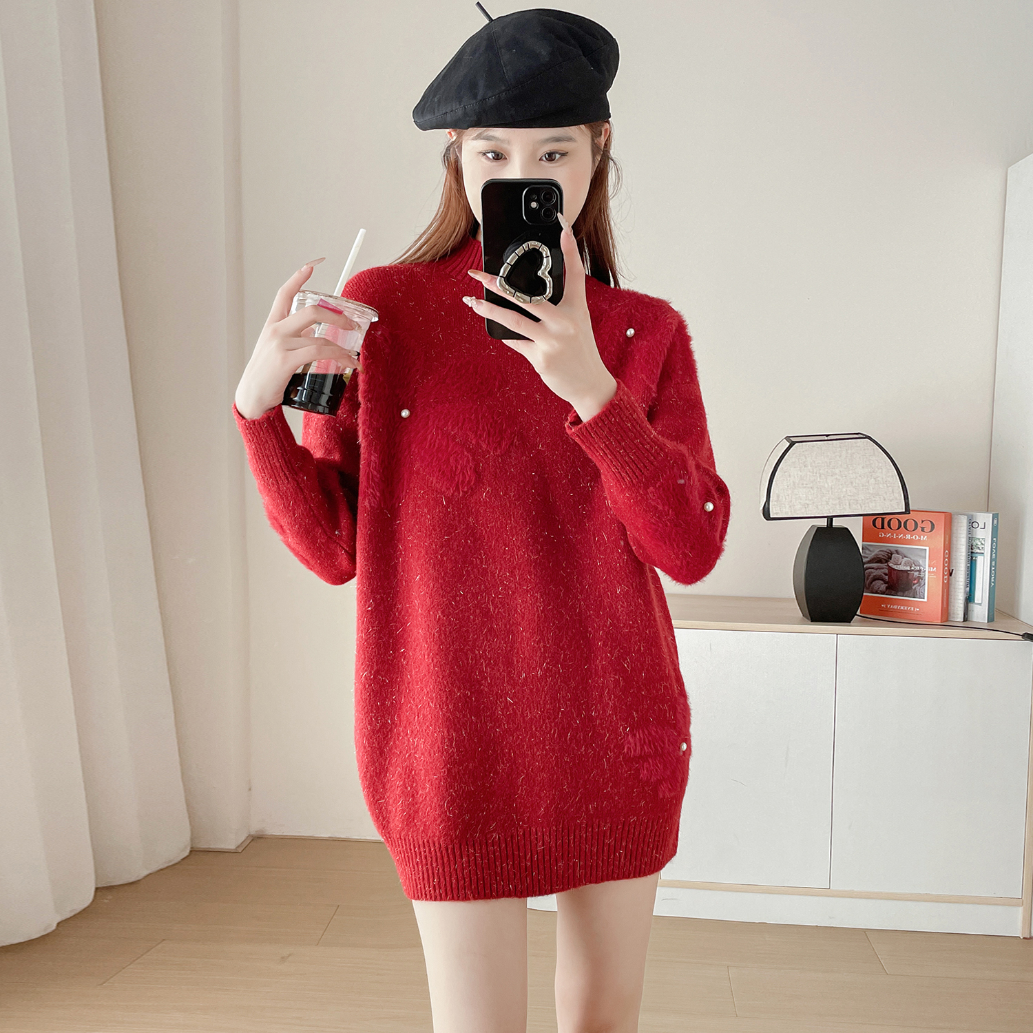 苏醒的乐园中长款一体加绒加厚保暖半高领SXMY32869慵懒风女毛衣