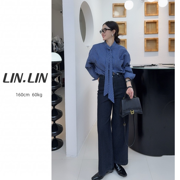 林林 显瘦显腿直九分黑色牛仔裤女弹性烟管休闲裤