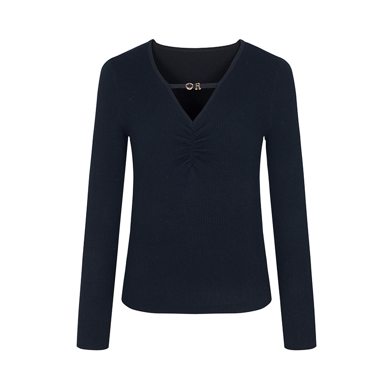 【直播专享】商场同款新品绵羊毛混纺显瘦V领针织衫NDY10A34405