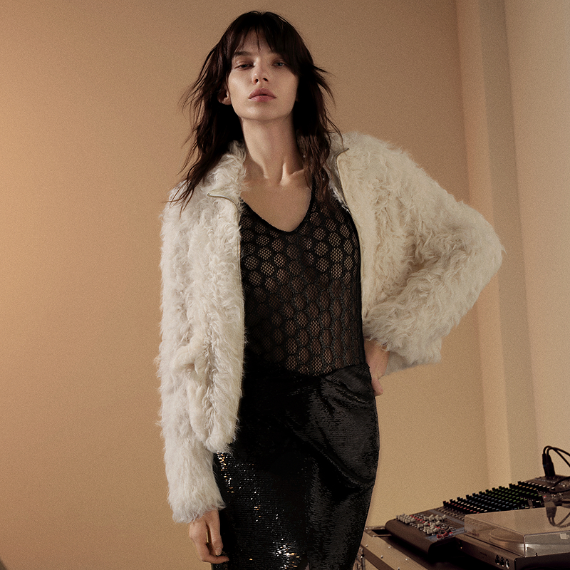 IRO Night 羊毛卷皮毛一体短款长袖外套保暖法式轻奢秋冬新款