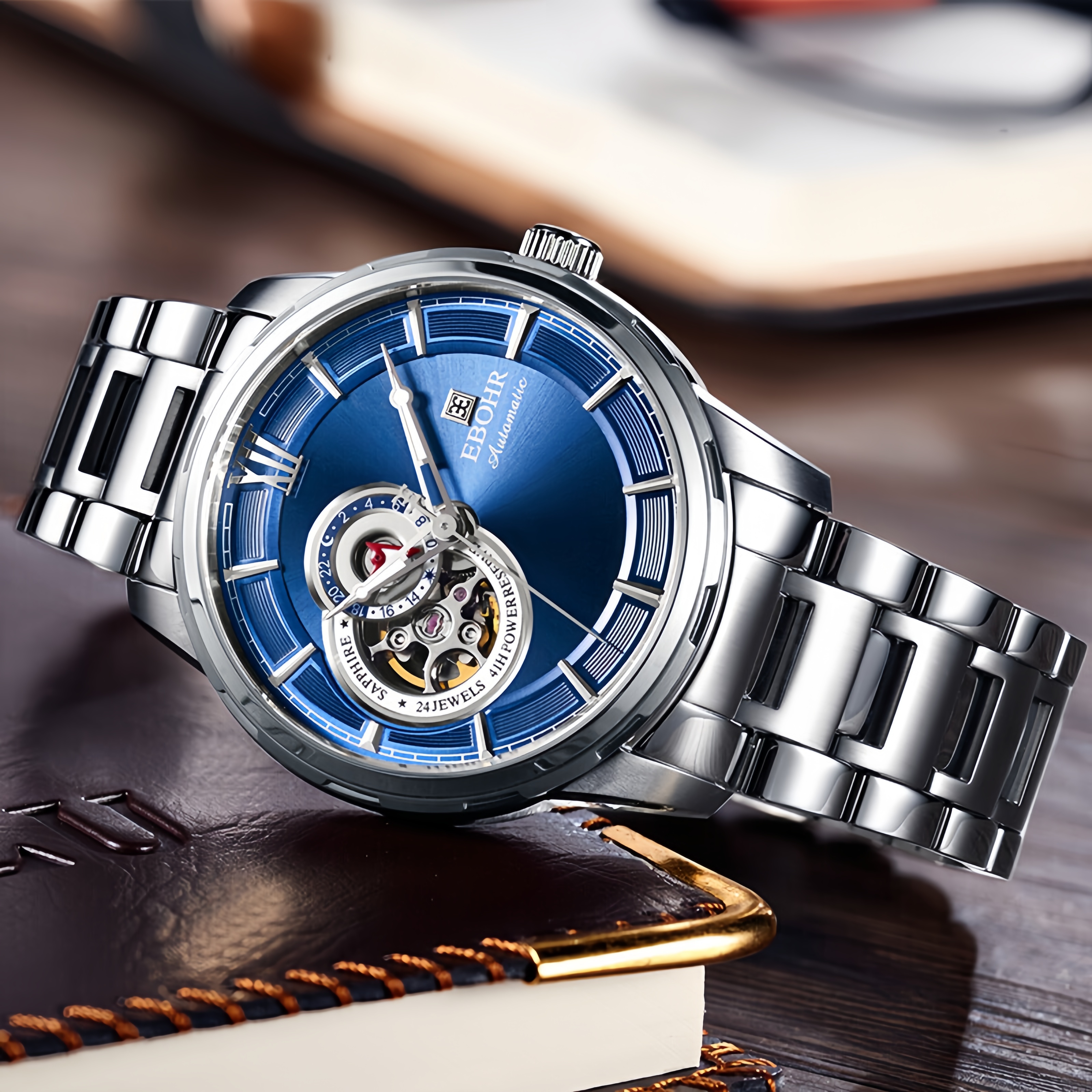 EBOHR/依波手表男1501全自动机械表镂空时尚商务男士表男士手表