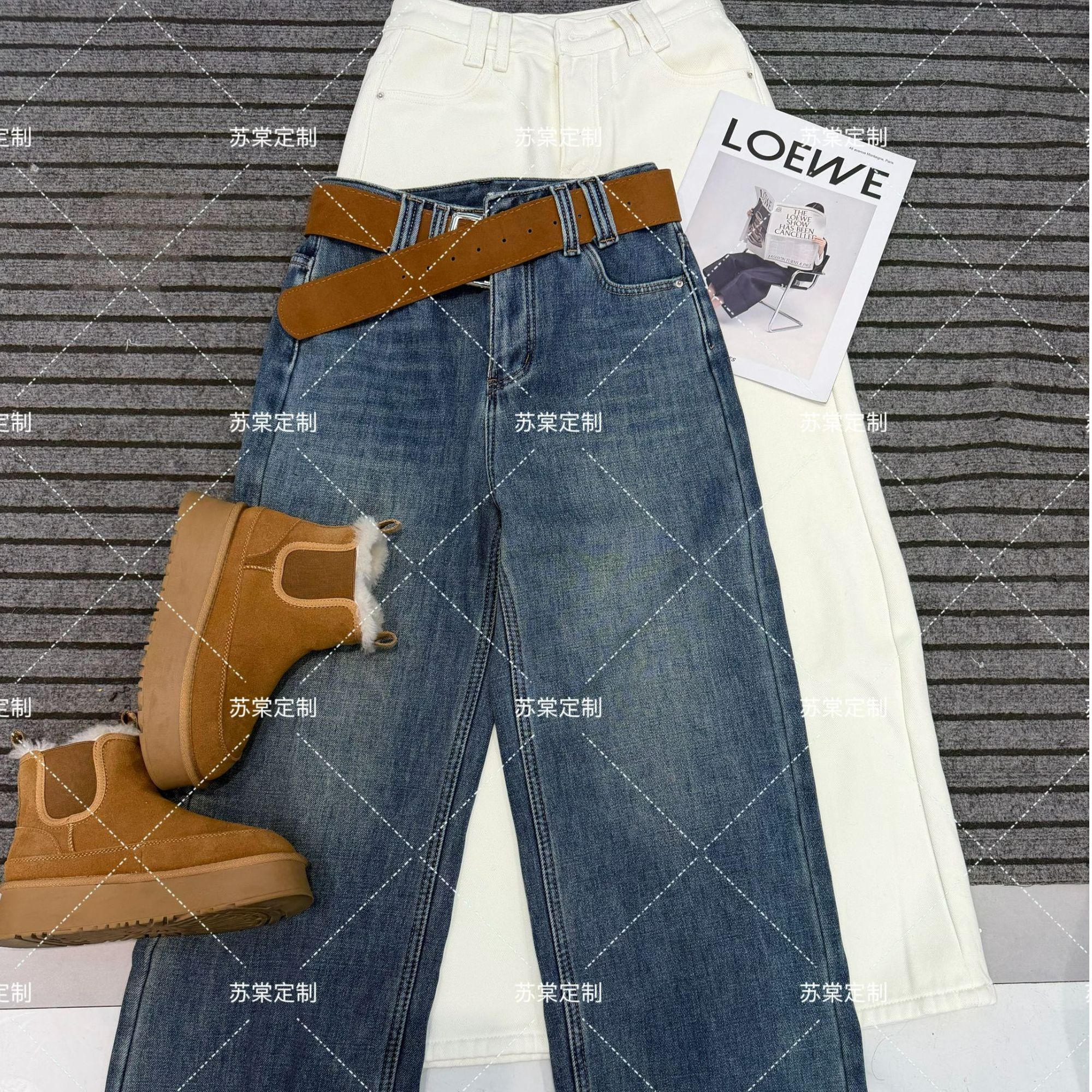 苏棠专属-水洗时尚直筒裤阔腿裤无弹百搭潮流宽松休闲牛仔裤