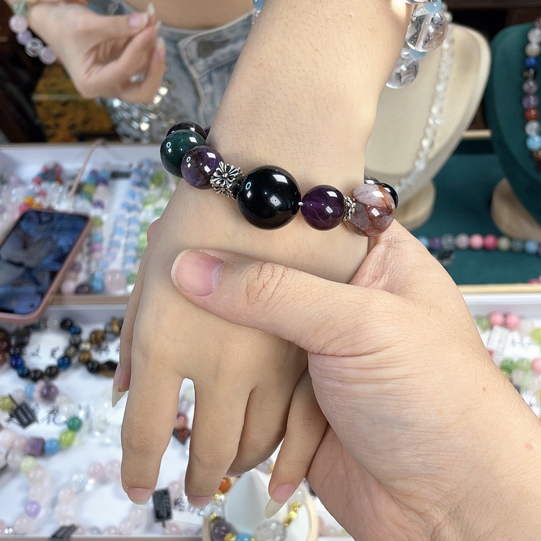 水晶手链银S925镀金镶嵌