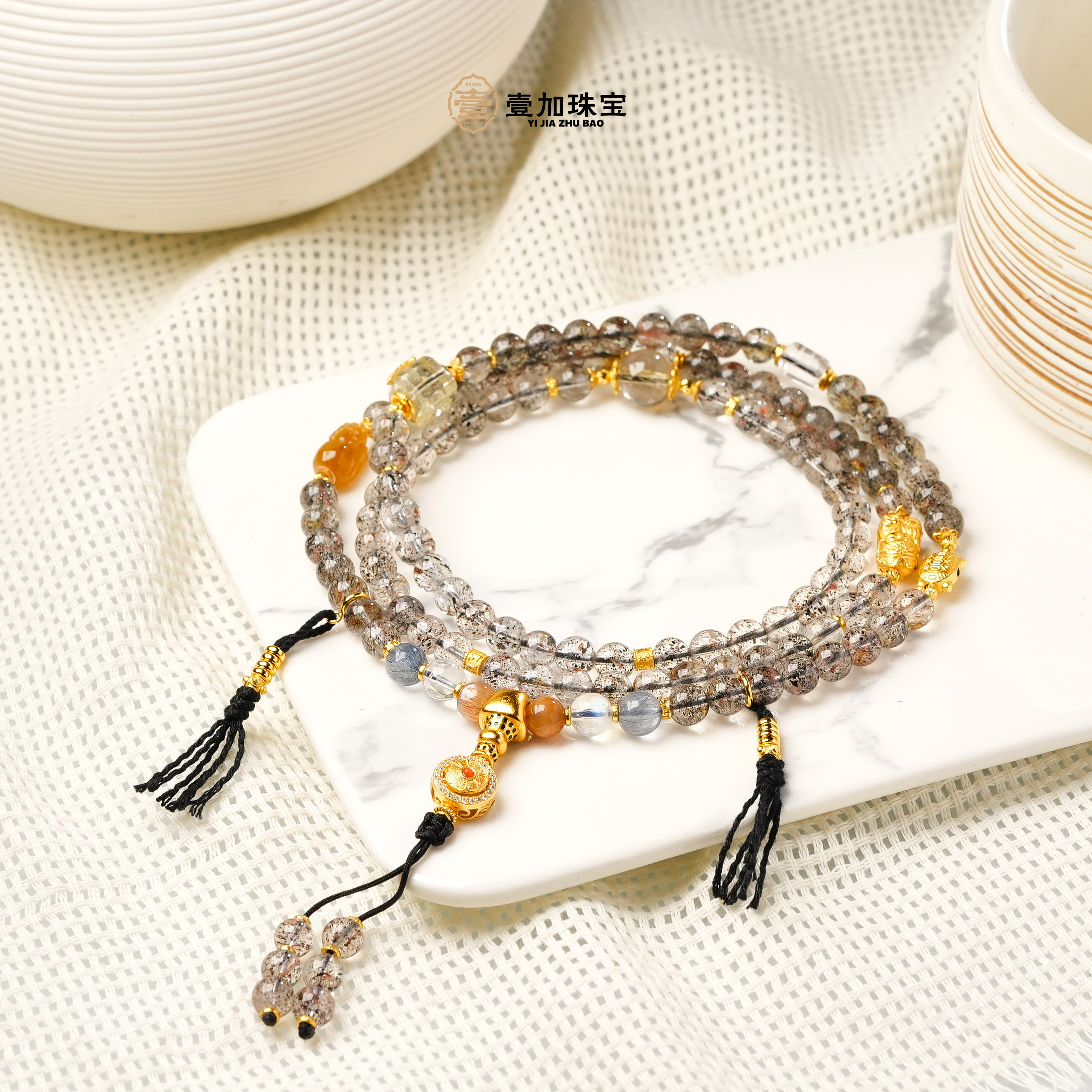 壹加师姐|时来Y转聚JIN黑超七水晶多圈项链多样性发一7726N
