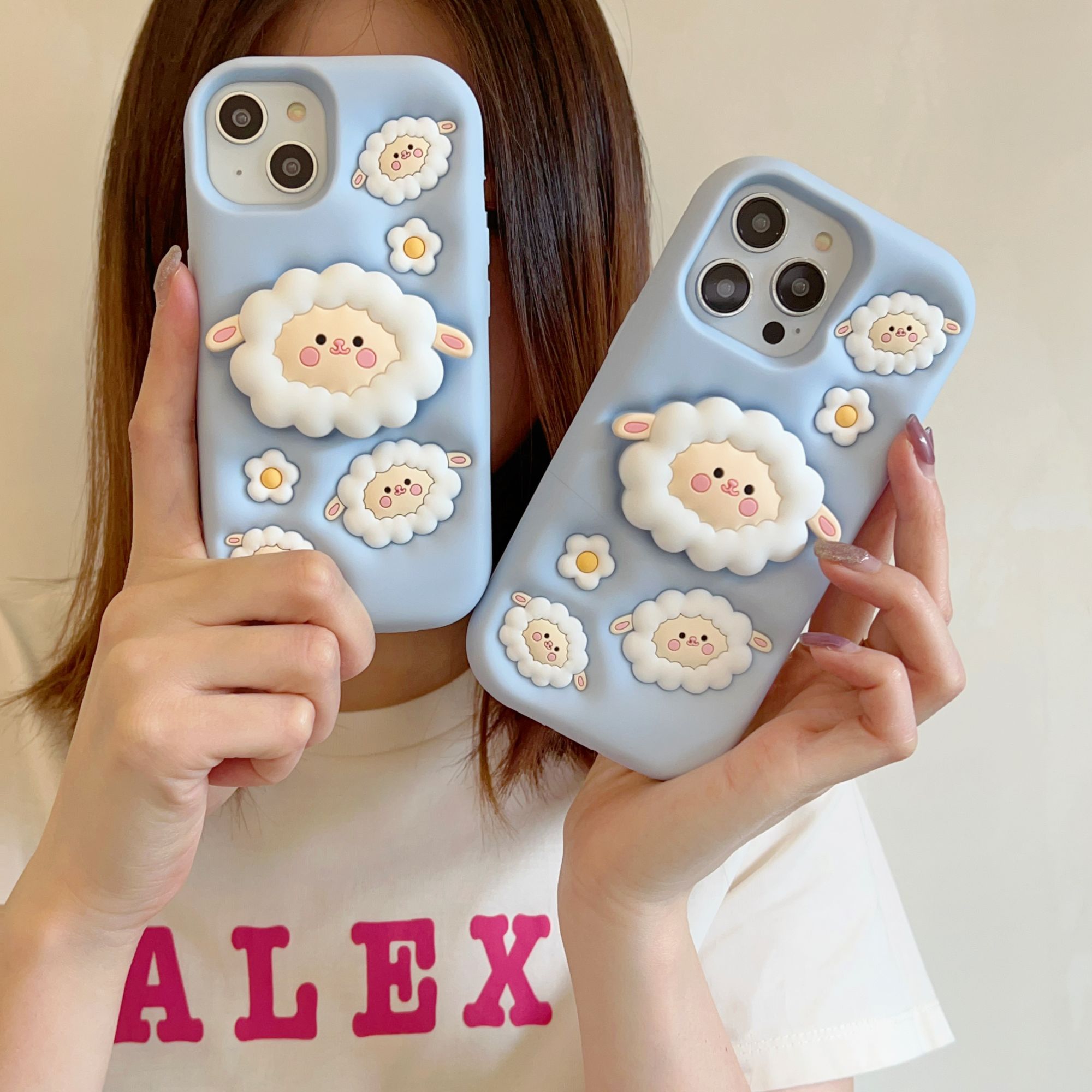 适用苹果华|为女款可爱支架小绵羊iPhone17P卡通硅胶立体手机支架