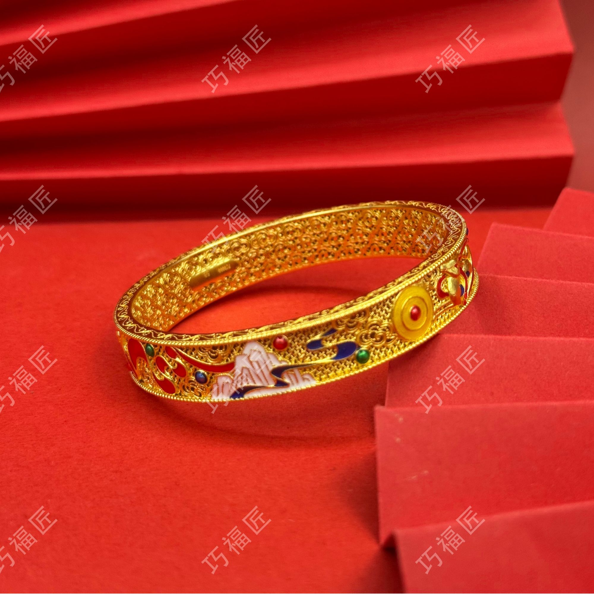 足银手镯 珐琅彩鹿手镯工艺 实心百搭款2024秋冬上新