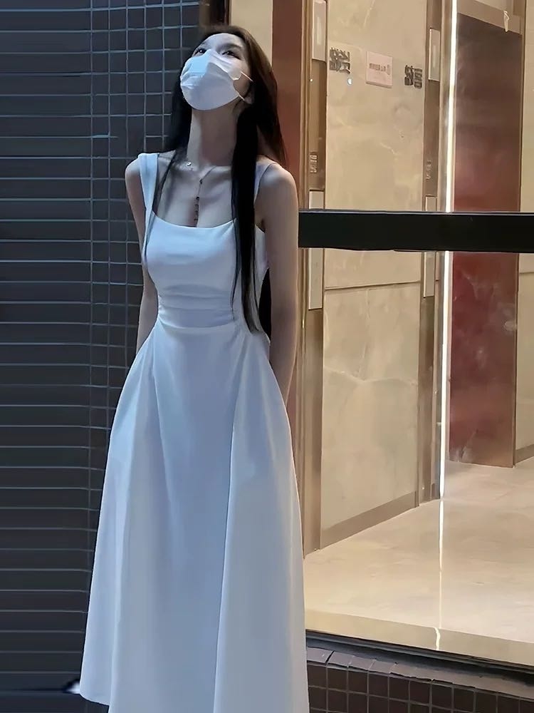 【800 -899】赫本风吊带裙子性感礼服A字裙长裙自带胸垫法式连衣裙