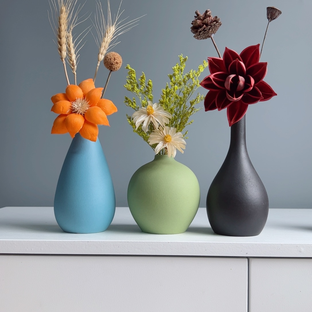 摆件陶瓷小花瓶摆件含花总高约20-30cm