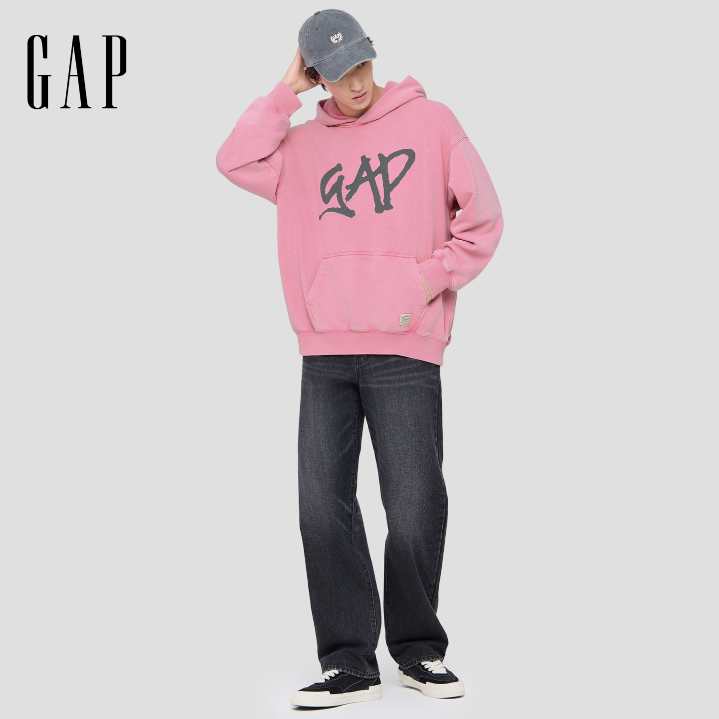 Gap男女装2025冬季新款logo长袖时尚做旧水洗宽松连帽卫衣831298