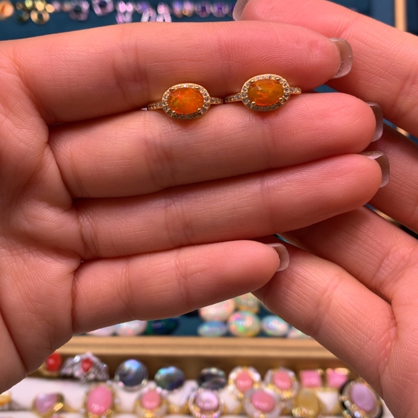 【闪购商品】欧泊耳钉款式银S925镀金镶嵌