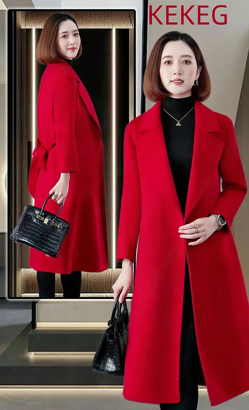 女中长款毛呢外套羊驼毛腰带大衣设计师女士外套