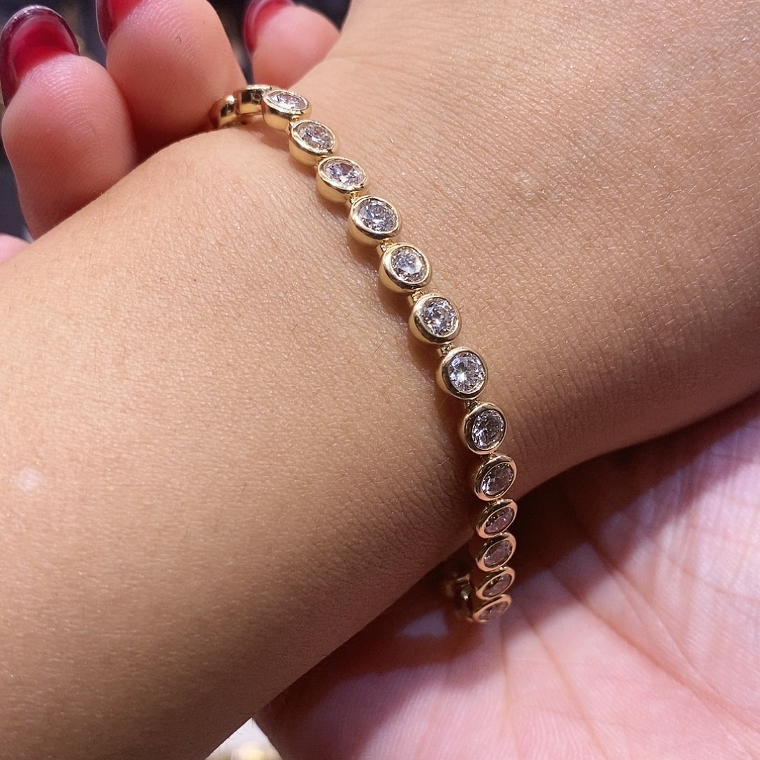 手链18K金镶嵌钻石k黄泡泡满钻手链