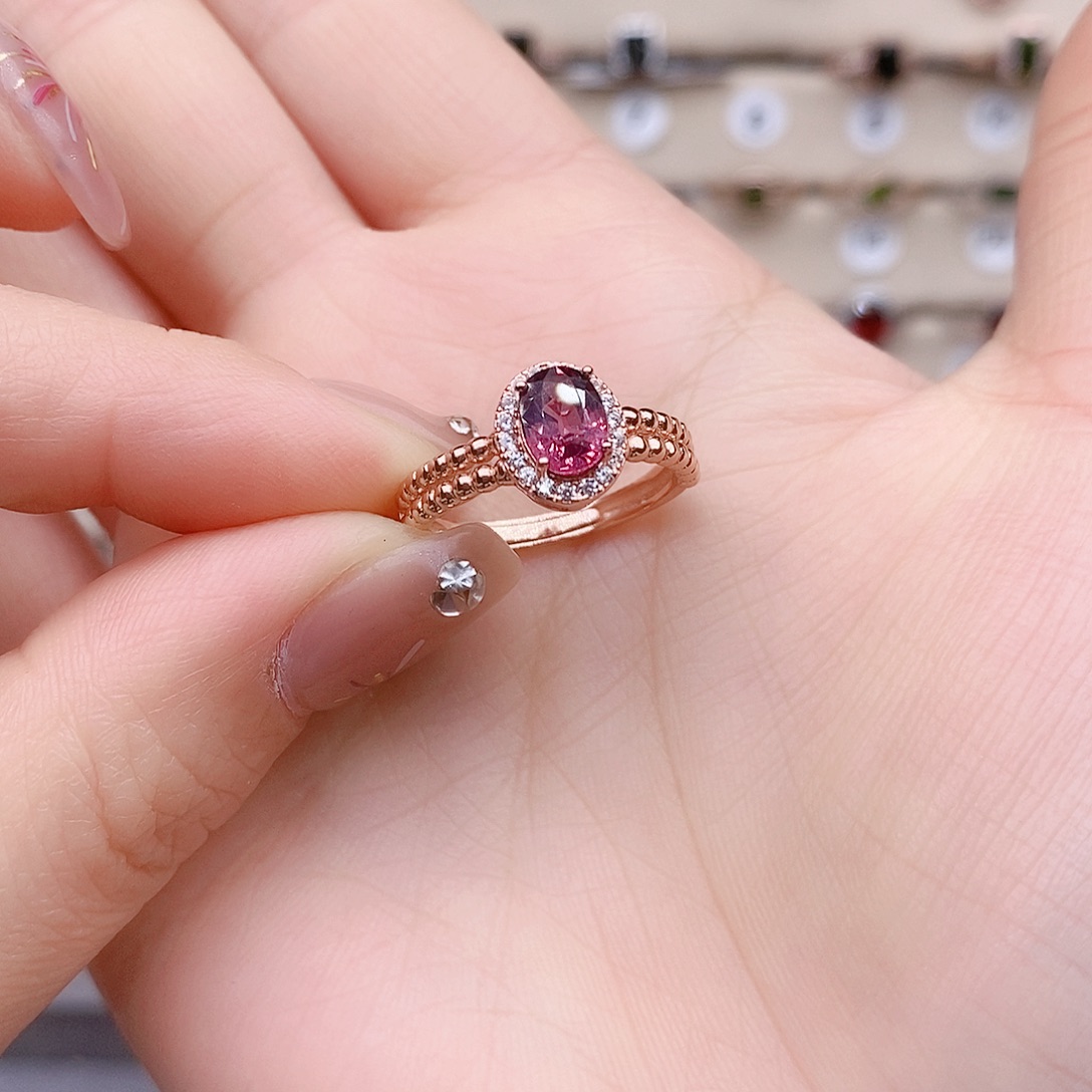 石榴石戒指银S925镶嵌戒指