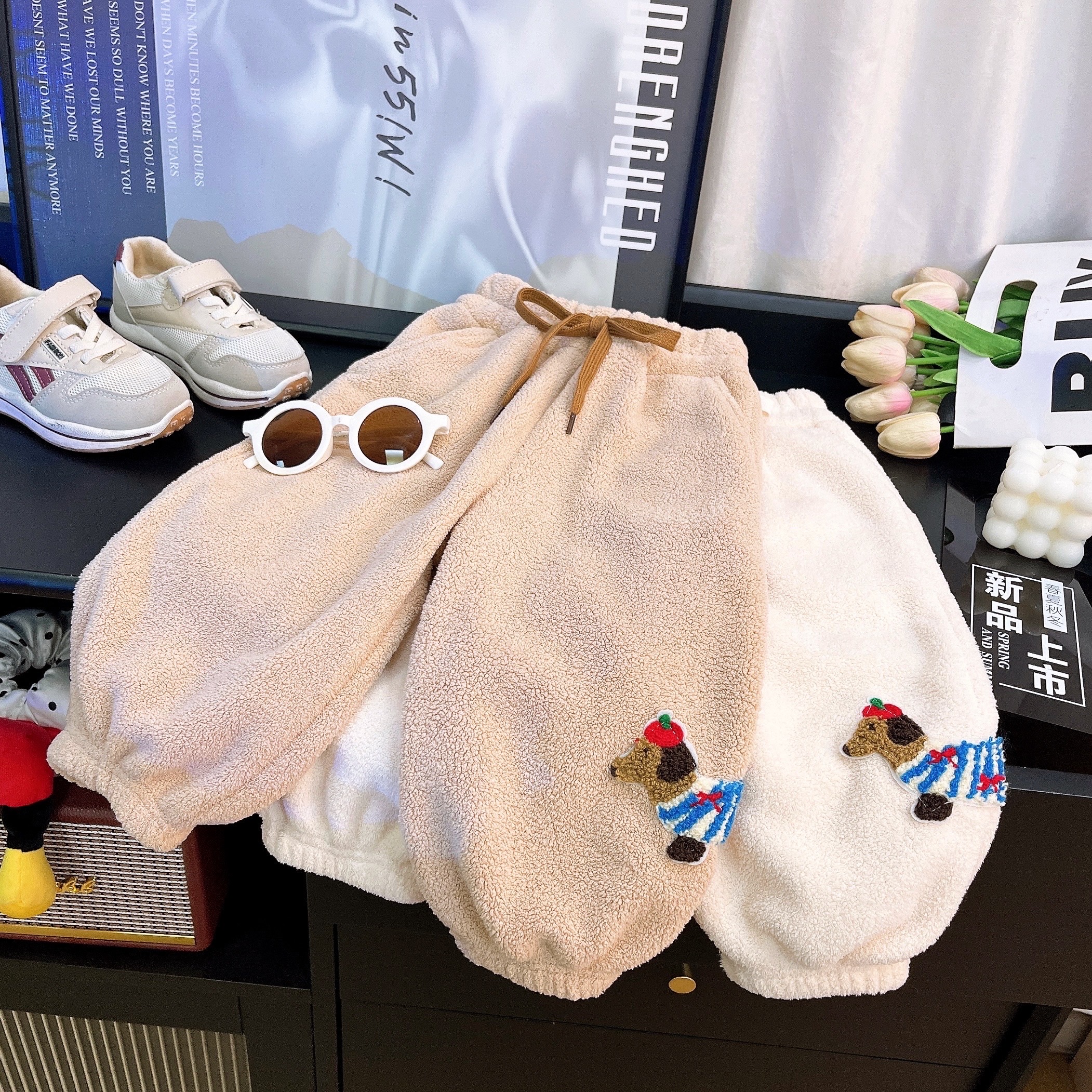 儿童裤子秋冬款束口裤女童加绒裤子宝宝冬季葵花绒加厚休闲裤