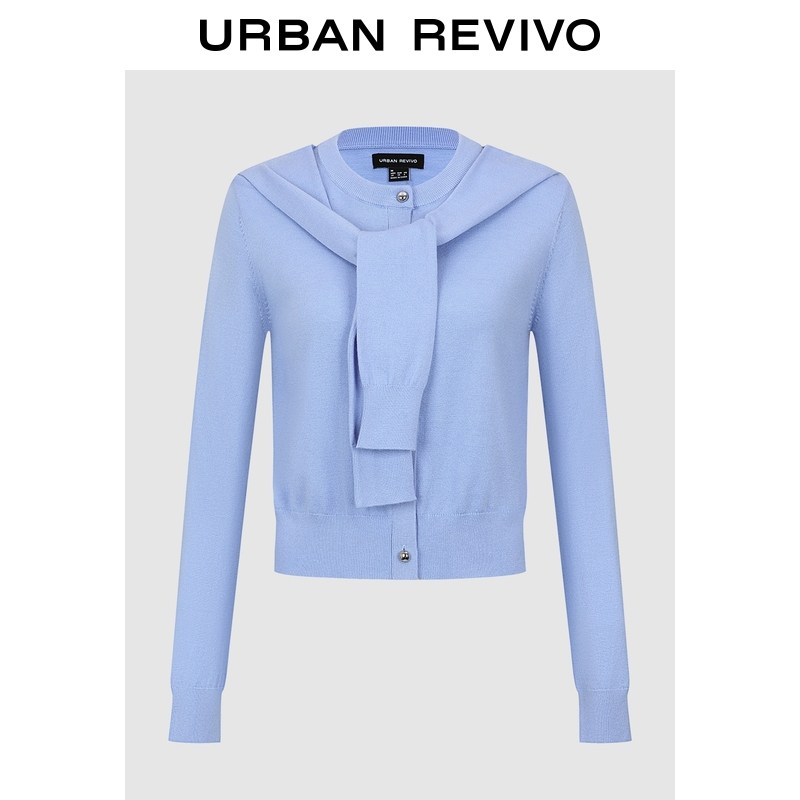 UR2026春季新款女装气质绑带圆领短款针织开衫UWM960005