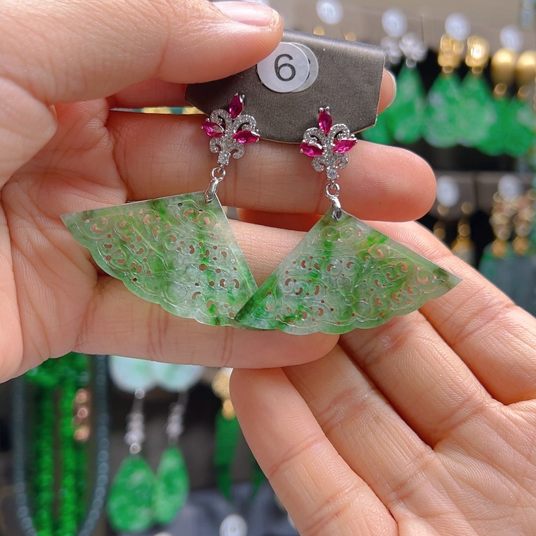 银S925镶嵌翡翠耳饰樱*