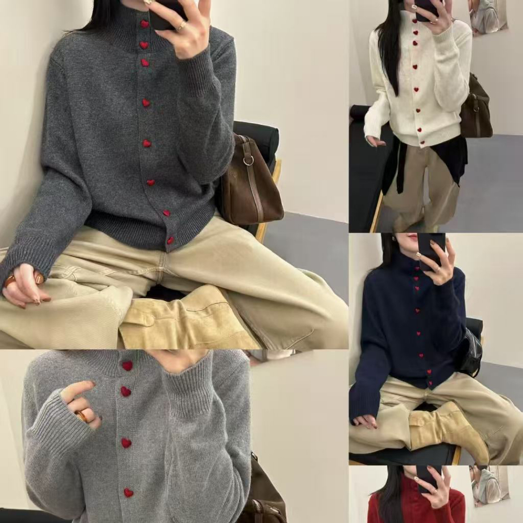 DD-88281秋冬新款立领桃心一排扣毛衣