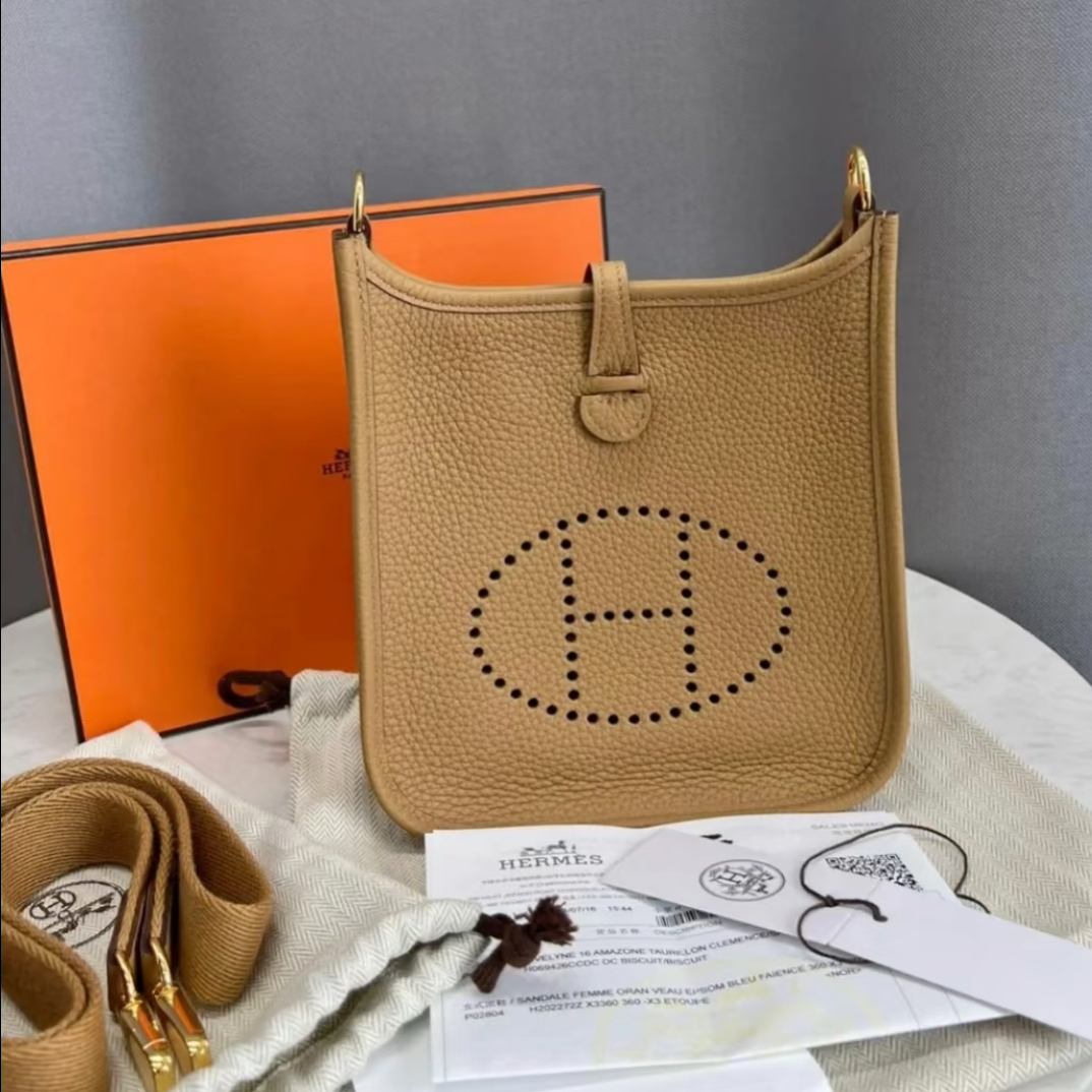95新 Hermes/爱马仕 夏七中古饼干色miniEvelyneB刻单肩包1683580