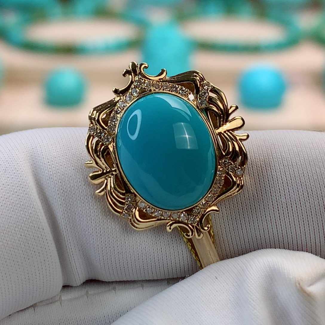 绿松石挂件18K金镶嵌