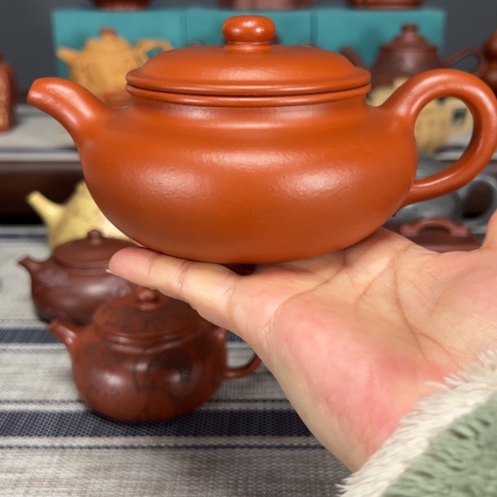 紫砂茶壶大品扁仿古朱泥全手工