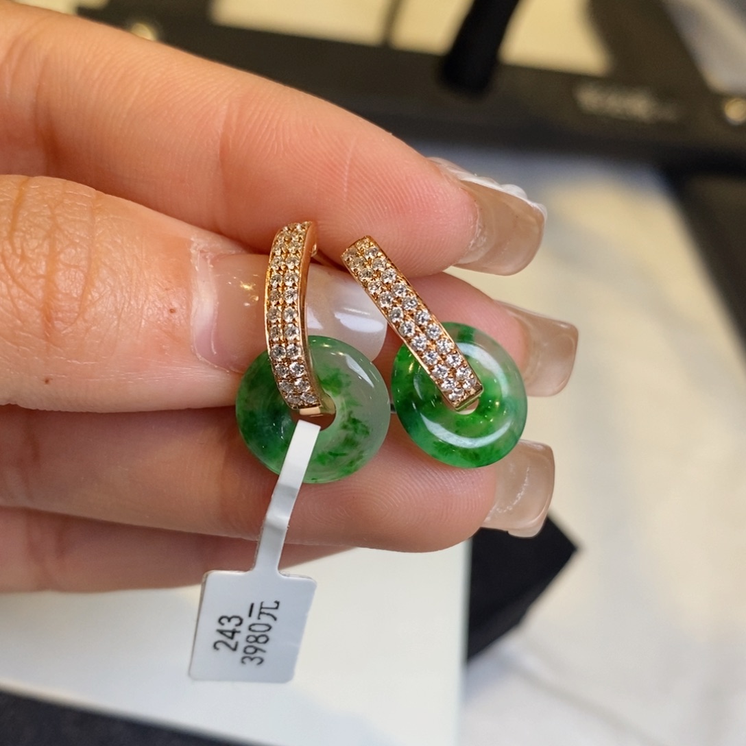 翡翠耳饰18K金镶嵌甜甜圈耳包