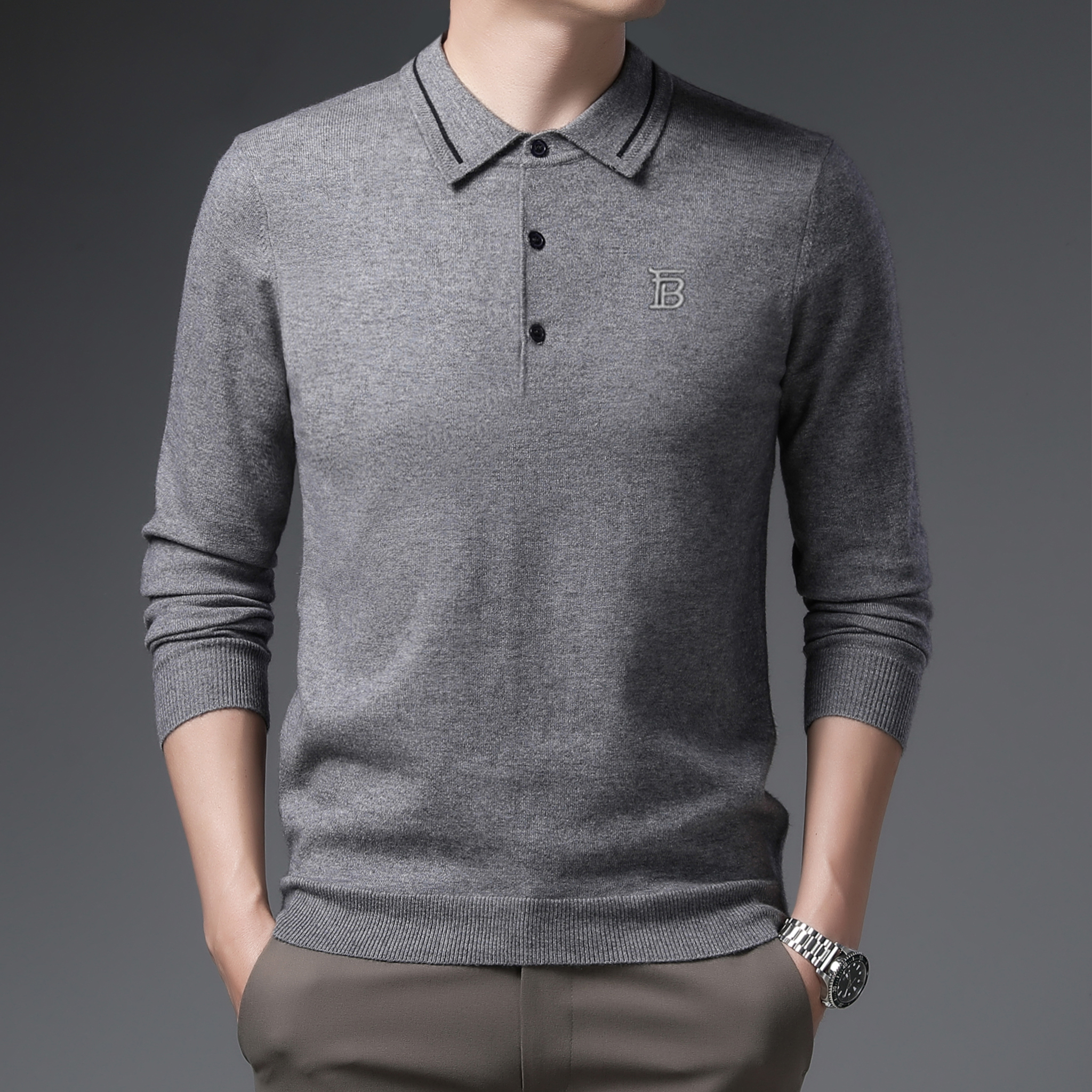 欧洲轻奢LUNBBLRRY冬季羊毛长袖男士高档商务休闲保暖针织打底衫