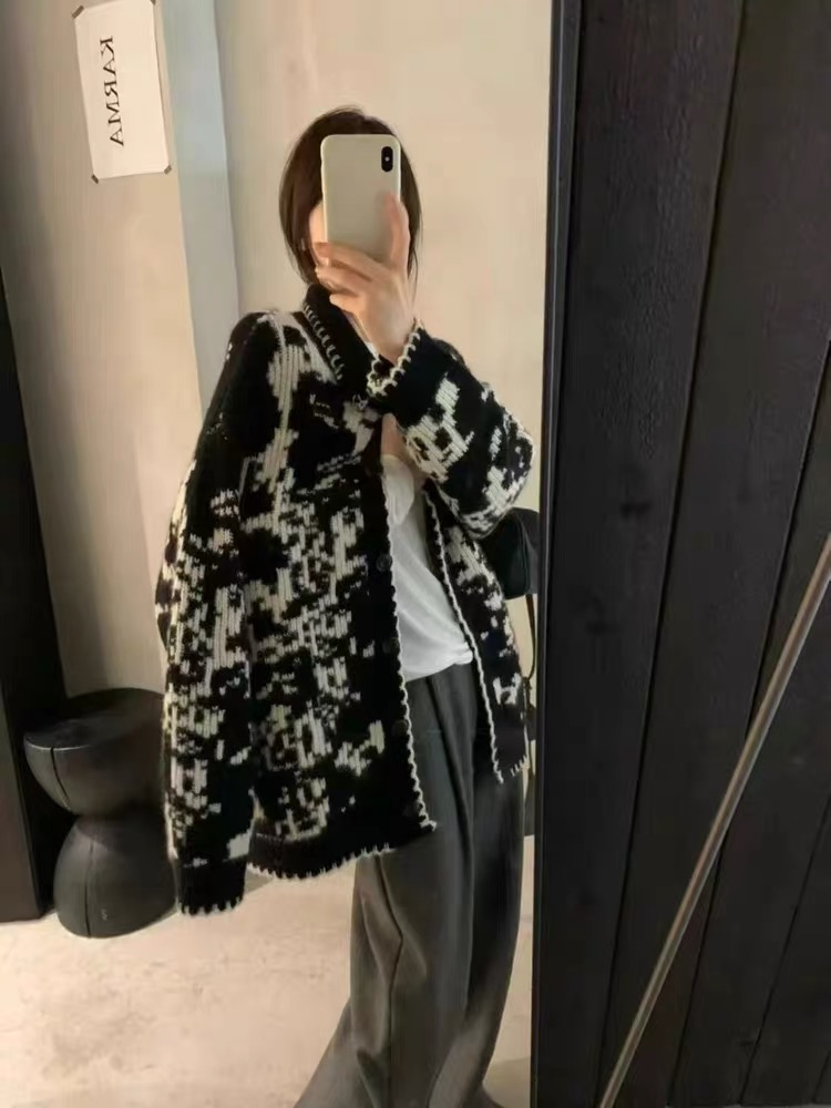 千禧800-899秋冬复古翻领韩系费尔岛毛衣宽松显瘦八奶麻花外套5
