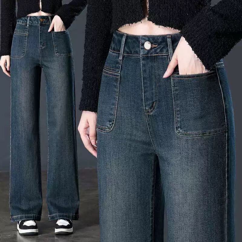 8722#2025春季新款直筒宽松窄版牛仔裤高腰显瘦女